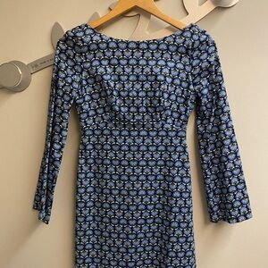 Zara Blue and Black Geometric Long Sleeve Dress